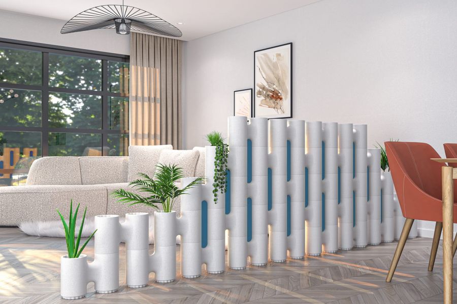 Freestanding room divider white and pacific blue